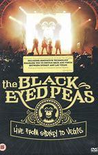 Vinyl cover of "BLACK EYED PEAS - LIVE FROM SYDNEY TO VEGAS PREOWNED DVD," featuring silhouettes of the band on stage under bright lights.