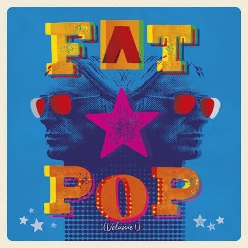Album cover titled "fat pop" featuring a colorful graphic of a man's silhouette with sunglasses, overlaid with bold text and stars on a Vinyl Gold Coast background.