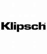 The image features a stylized logo of the brand "Klipsch." The brand name is written in bold, black, capitalized letters with a slightly tilted "K" at the beginning. The background is white, evoking a sense of simplicity and modernity reminiscent of classic vinyl records designs.